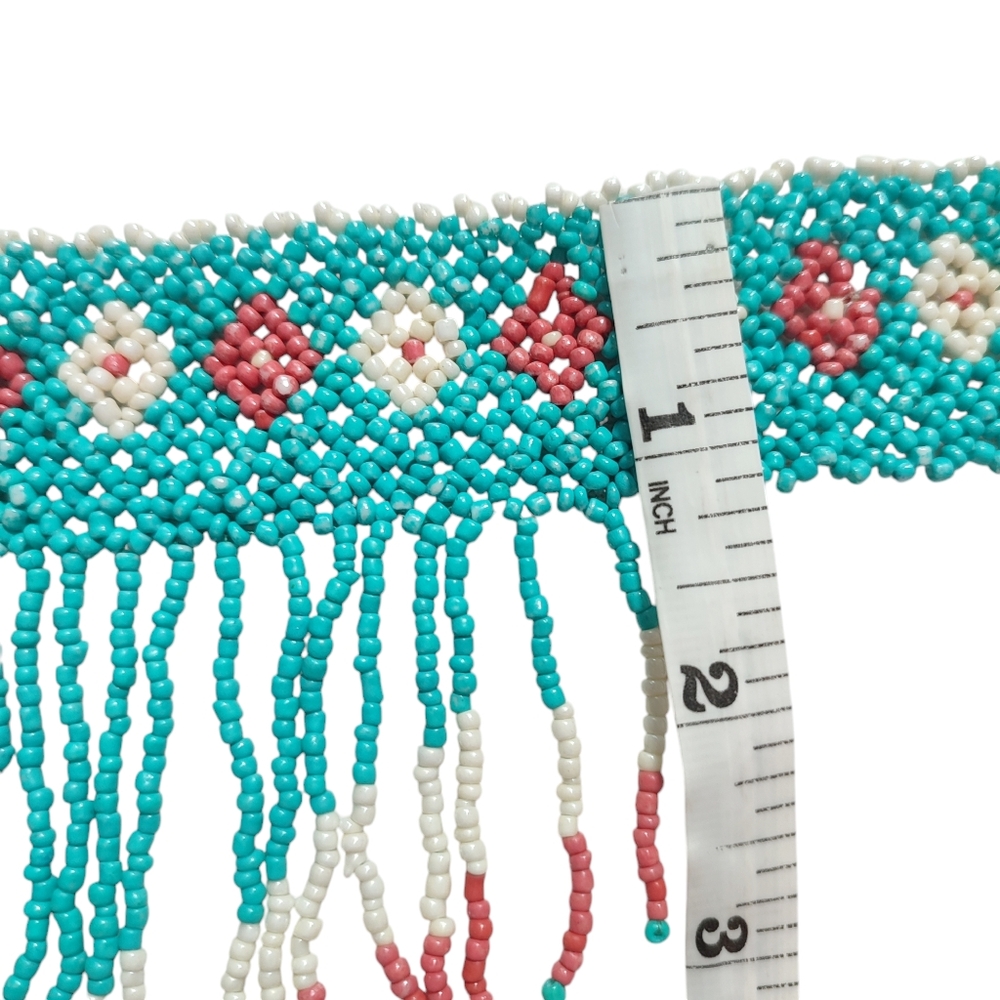 Tribal Aztec Blue and Red Fringe Choker NWT - Picture 2 of 9
